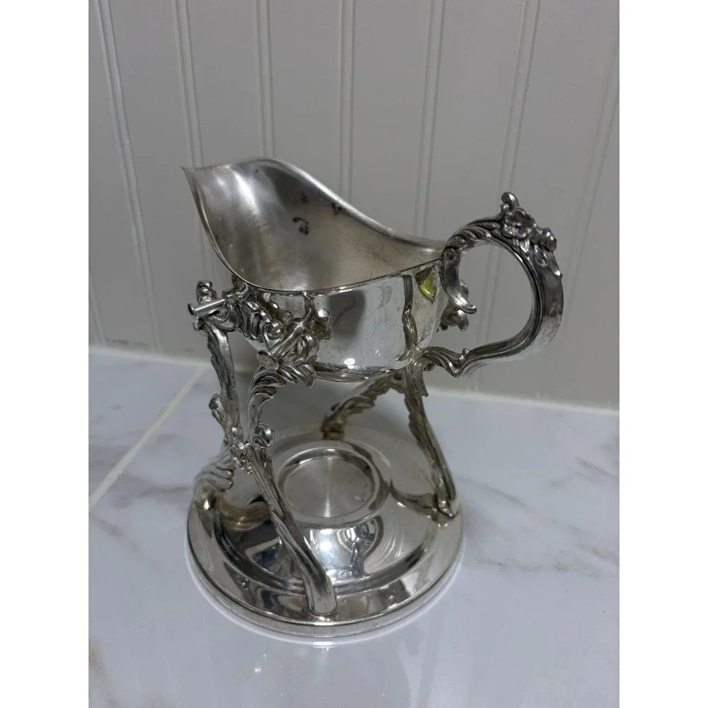 FB Rogers Silver Co. Silver Plate Gravy Boat on Heating Stand